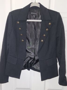 H&M Black Military-Style Women's Blazer with Gold Buttons